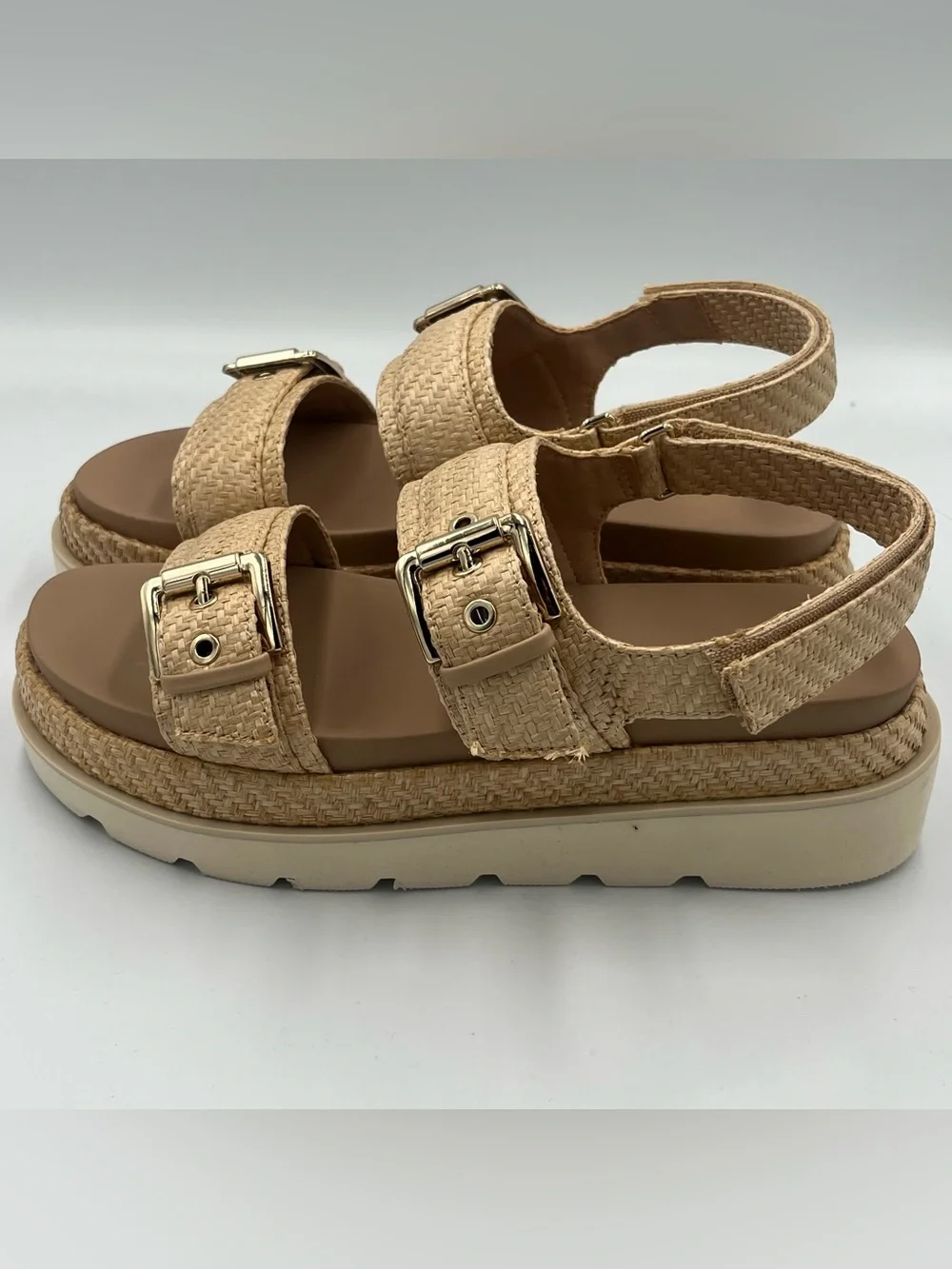 Madden Girl Marciaa Platform Sandals Natural Raffia Women’s Size 8